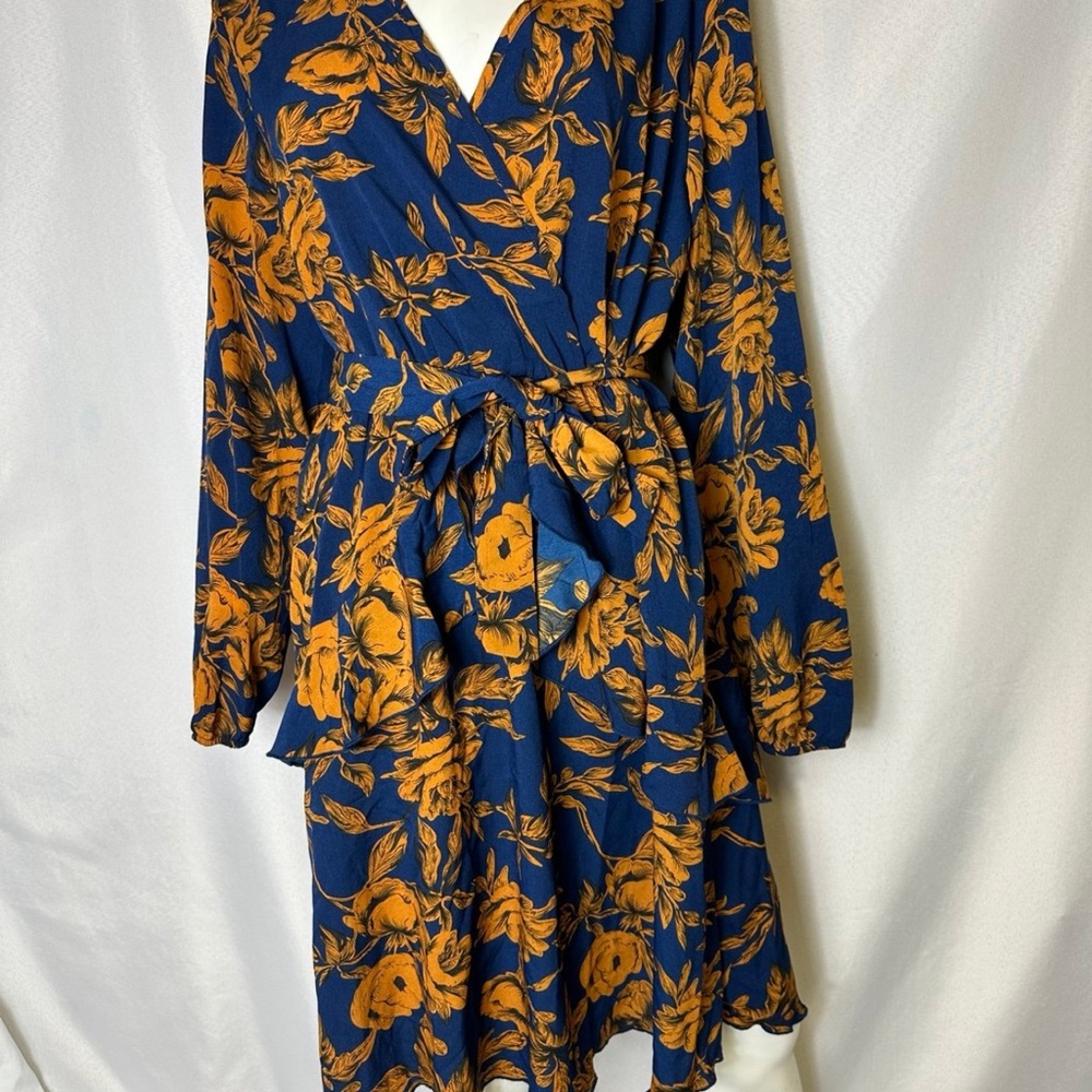 UGUEST Women Long Sleeve V Neck Dress Floral Mini Swing Party Wedding Dress XXL